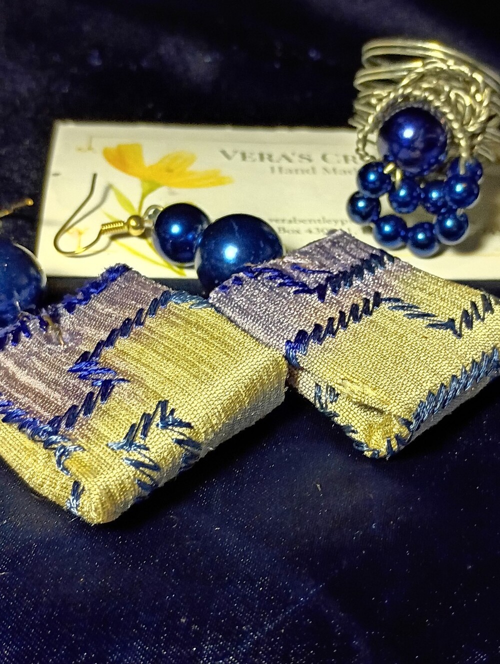 Blue Bead & Silk Stitch Earrings